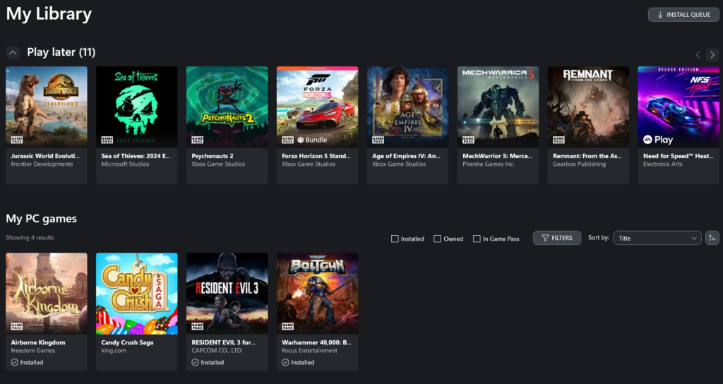 Game Pass for PC library
